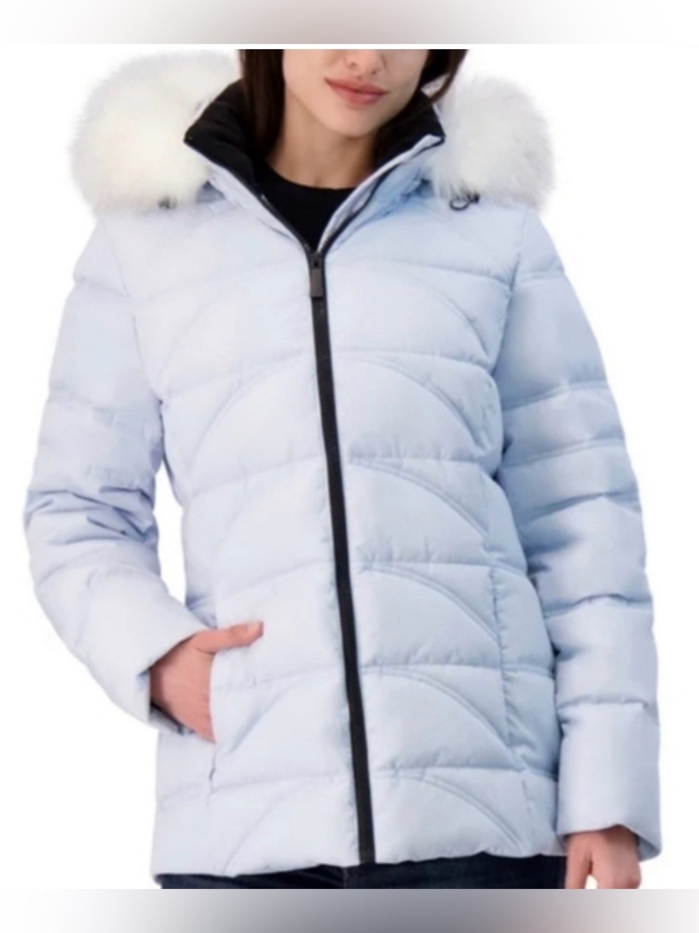Nautica Womens Puffer Jacket Light Blue Hood Water-Resistant Pockets